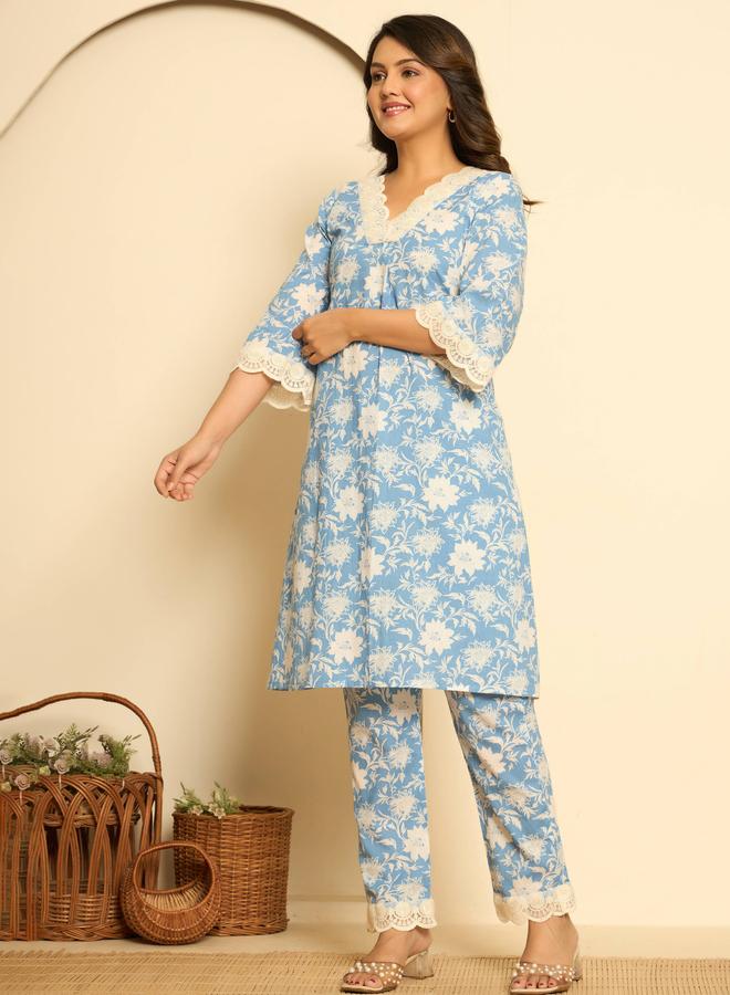 KASYA Blue Cotton Printed Co-Ord Set - Image 3